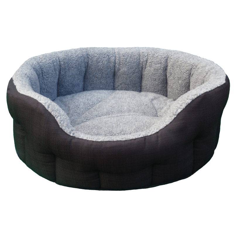Black Basket Weave With Grey Fleece Softee Dog Bed