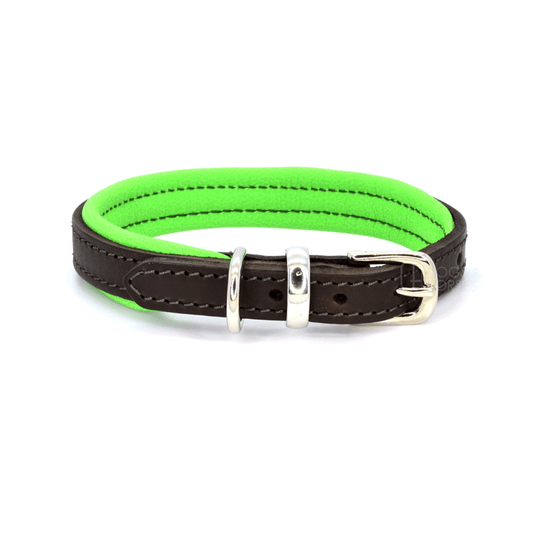Luxury Green Padded Brown Leather Dog Collar by Dogs & Horses