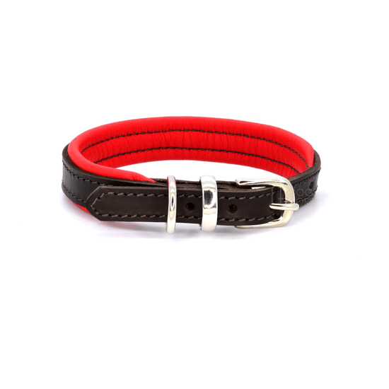 Luxury Red Padded Brown Leather Dog Collar by Dogs & Horses