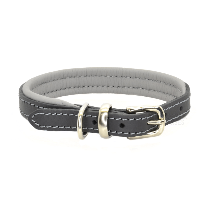 Luxury Grey Padded Leather Dog Collar by Dogs & Horses