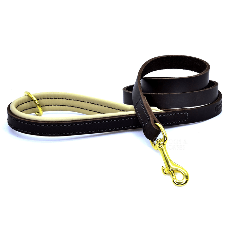 Dogs & Horses Luxury Brown and Cream Padded Leather Dog Lead
