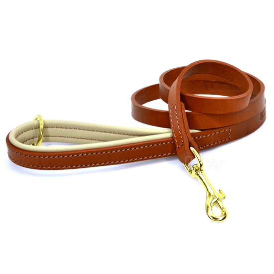 Dogs & Horses Luxury Tan and Cream Padded Leather Dog Lead
