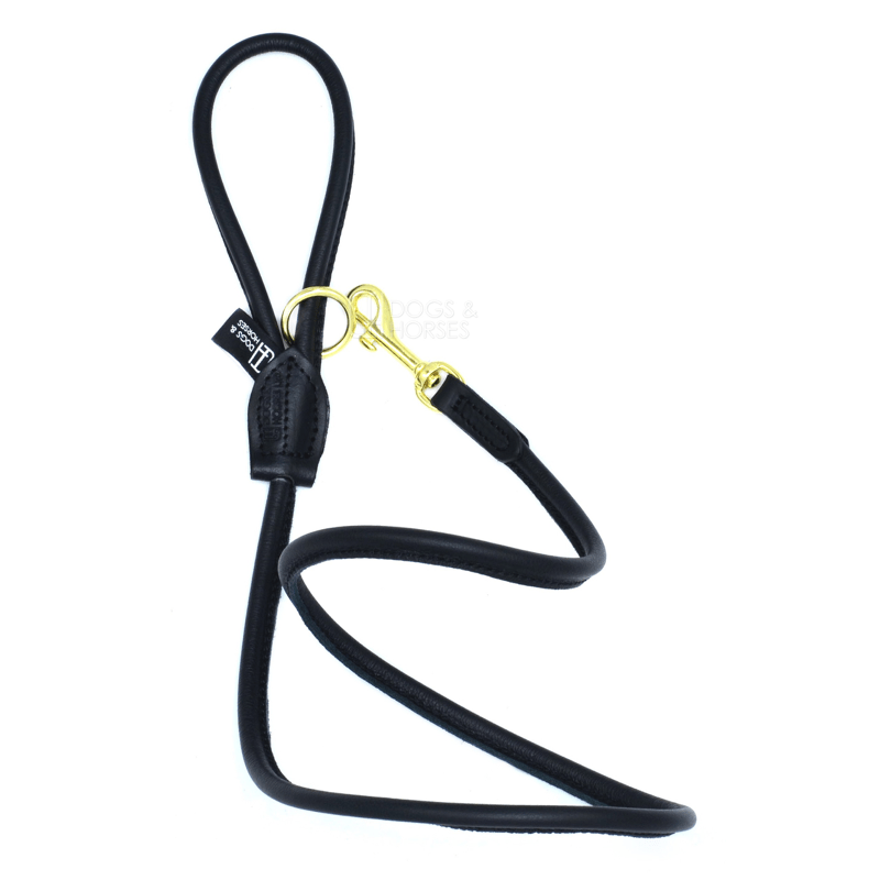 Dogs & Horses Soft Rolled Leather Lead Black with Brass