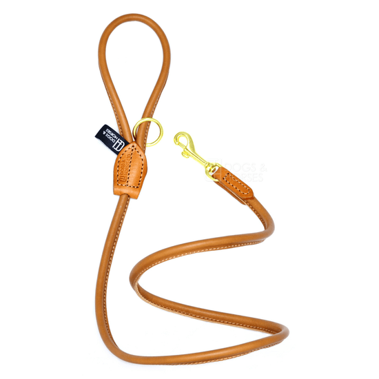 Dogs & Horses Soft Rolled Leather Lead Tan with Brass
