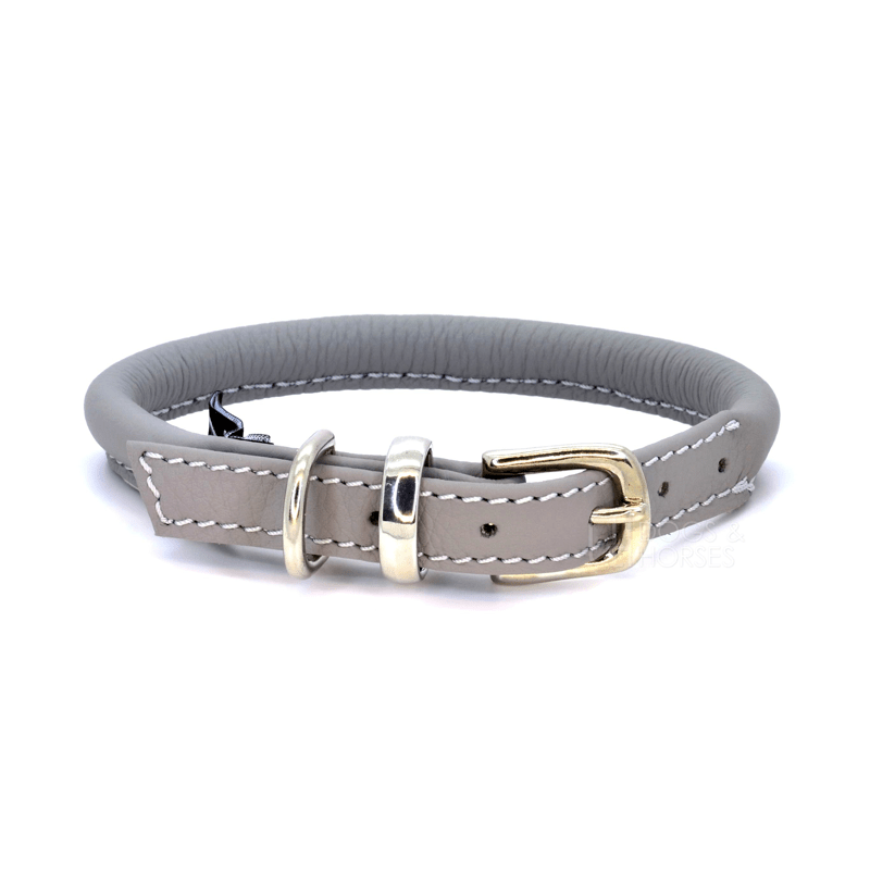 Load image into Gallery viewer, Grey Rolled Leather Dog Collar by Dogs &amp;amp; Horses
