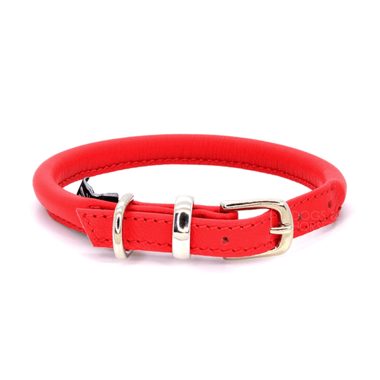 Load image into Gallery viewer, Red Rolled Leather Dog Collar by Dogs &amp;amp; Horses
