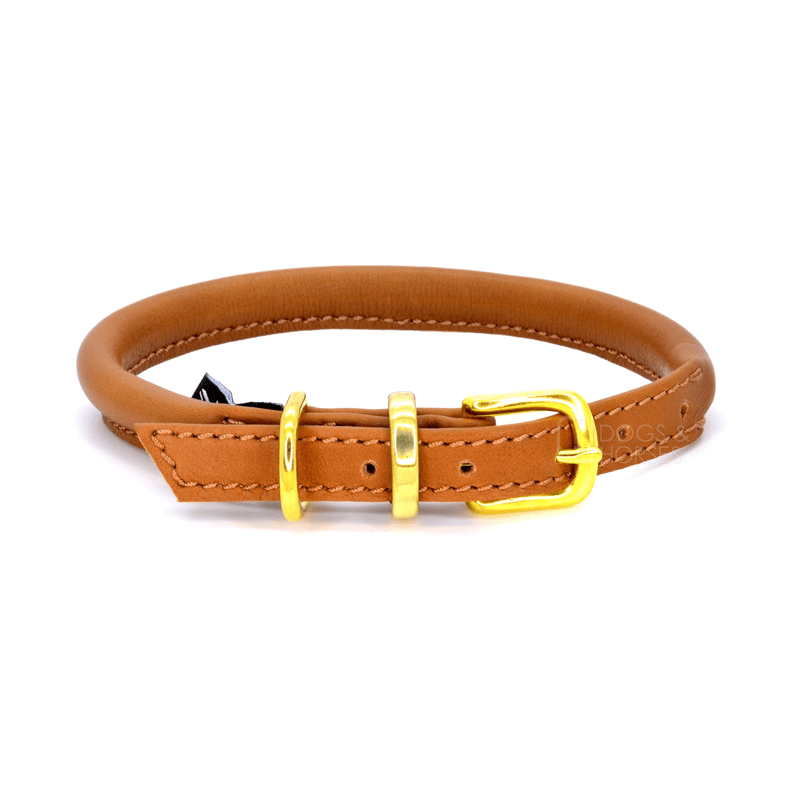 Tan With Brass Rolled Leather Dog Collar by Dogs & Horses