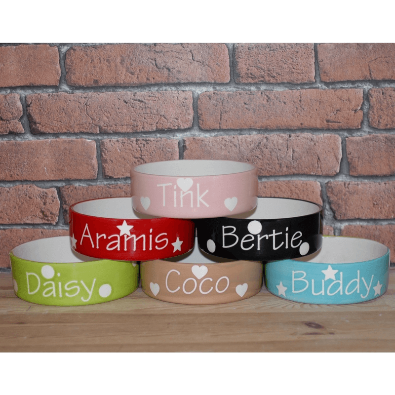 Personalised Ceramic Polka Dots Dog Bowls