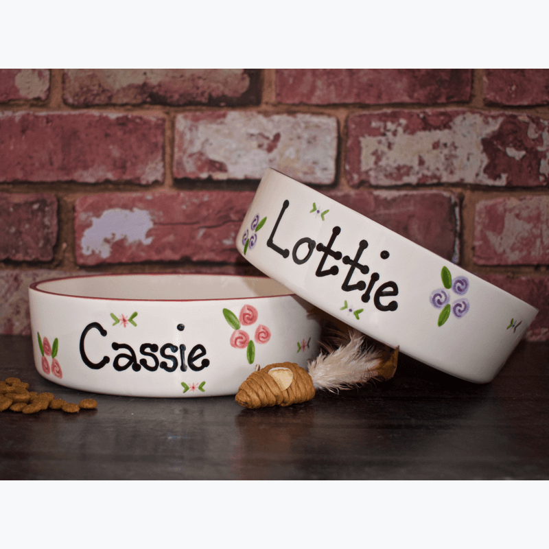Personalised Ceramic Dog Bowl with Roses