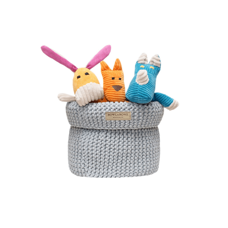 Bowl and Bone Grey Cotton Dog Toy Storage Basket