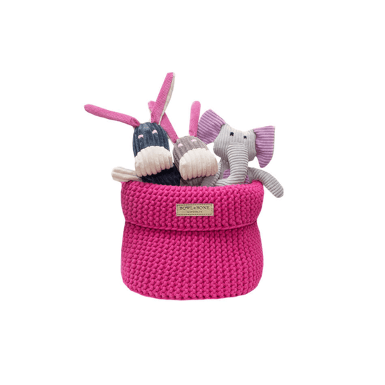 Bowl and Bone Pink Cotton Dog Toy Storage Basket