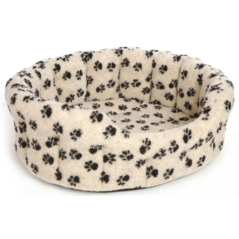 Load image into Gallery viewer, Cream Paw Print Fleece Softee Dog Bed
