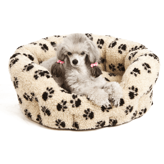 Load image into Gallery viewer, Cream Paw Print Fleece Softee Dog Bed
