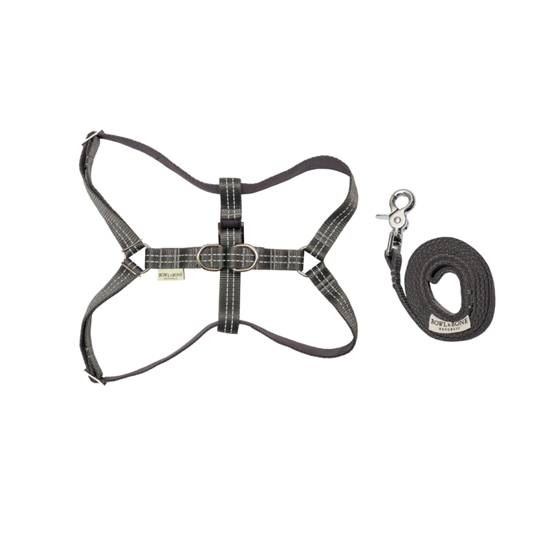 Bowl and Bone Active Grey Dog Harness and Lead Set