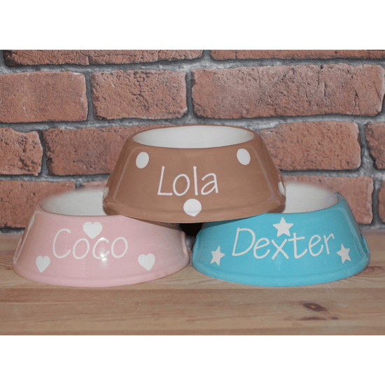 Load image into Gallery viewer, Personalised Ceramic Slanted Polka Dots Dog Bowl
